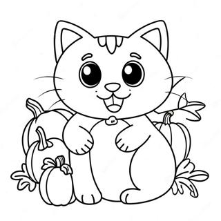 Cute Thanksgiving Cat With Pumpkin Coloring Page 28784-23220