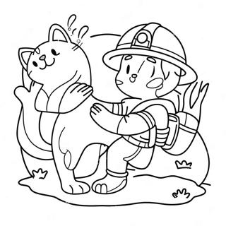 Brave Firefighter Rescuing A Cat Coloring Page 28944-23345