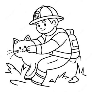 Brave Firefighter Rescuing A Cat Coloring Page 28944-23347