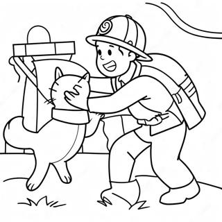 Brave Firefighter Rescuing A Cat Coloring Page 28944-23348