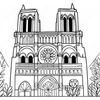 Notre Dame With Beautiful Rose Windows Coloring Page 28964-23363