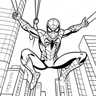 Iron Spider Swinging Through City Coloring Page 29034-23421