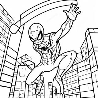 Iron Spider Swinging Through City Coloring Page 29034-23424