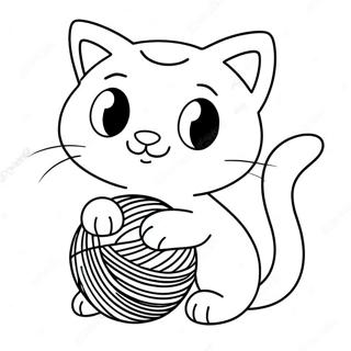 Cute Cartoon Cat With Ball Of Yarn Coloring Page 2912-2430