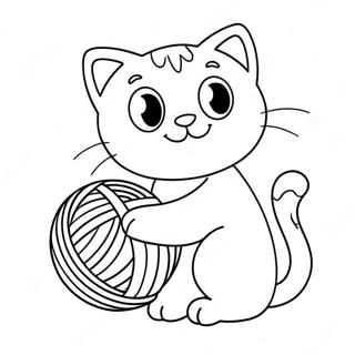 Cute Cartoon Cat With Ball Of Yarn Coloring Page 2912-2432