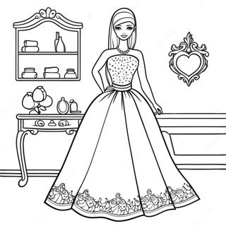 Fashionable Barbie In A Beautiful Dress Coloring Page 29174-23533