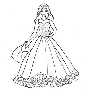 Fashionable Barbie In A Beautiful Dress Coloring Page 29174-23534