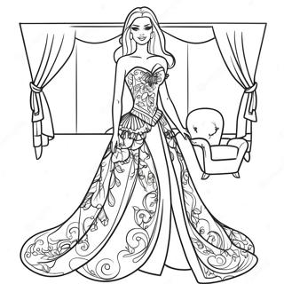 Fashionable Barbie In A Beautiful Dress Coloring Page 29174-23535