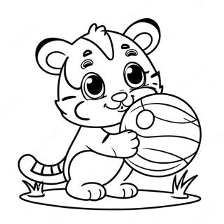 Cute Baby Tiger Playing With Ball Coloring Page 29264-23605