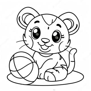 Cute Baby Tiger Playing With Ball Coloring Page 29264-23607