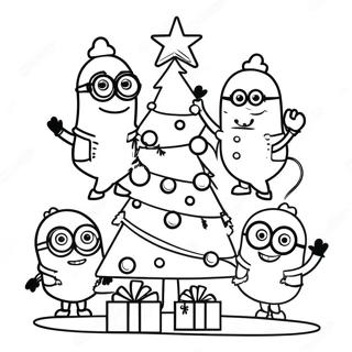 Festive Minions Decorating A Tree Coloring Page 29374-43005