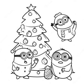 Festive Minions Decorating A Tree Coloring Page 29374-43006