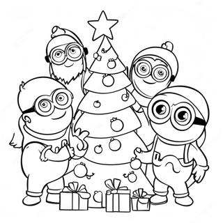 Festive Minions Decorating A Tree Coloring Page 29374-43007