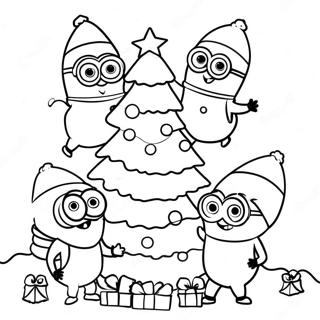 Festive Minions Decorating A Tree Coloring Page 29374-43008