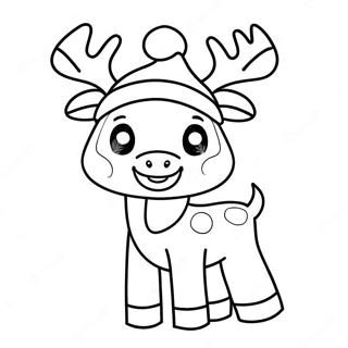 Cute Christmas Reindeer With Santa Hat Coloring Page 29494-23785