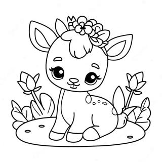 Cute Baby Deer With Flowers Coloring Page 29554-23835