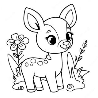 Cute Baby Deer With Flowers Coloring Page 29554-23836