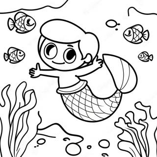 Boy Mermaid Swimming In Coral Reef Coloring Page 30113-24272