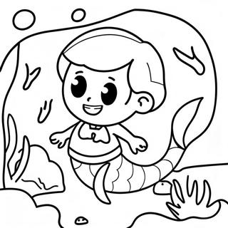 Adventurous Boy Mermaid Exploring Underwater Caves Coloring Page 30114-24275