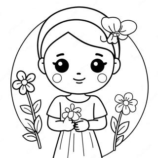 Cute Girl With Flowers Coloring Page 3072-2553