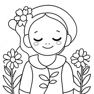 Cute Girl With Flowers Coloring Page 3072-2554