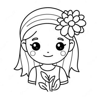 Cute Girl With Flowers Coloring Page 3072-2555