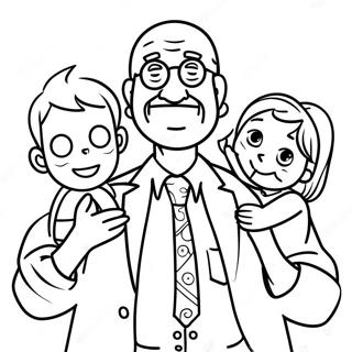 Joyful Grandpa With Grandkids Coloring Page 31163-25118