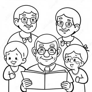 Joyful Grandpa With Grandkids Coloring Page 31163-25120