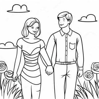 Romantic Couple Holding Hands Coloring Page 3122-2600