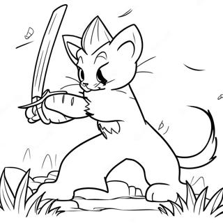 Brave Warrior Cat In Battle Coloring Page 31453-25348