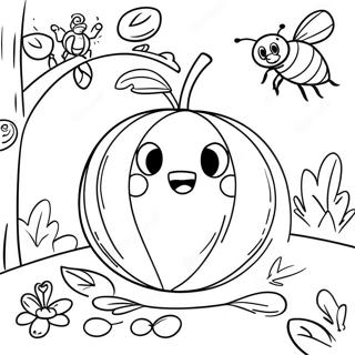 Giant Peach With Friendly Insects Coloring Page 31643-25501