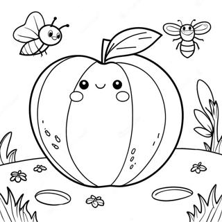 Giant Peach With Friendly Insects Coloring Page 31643-25502