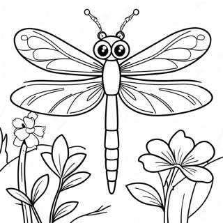 Colorful Dragonfly In A Garden Coloring Page 3172-2642