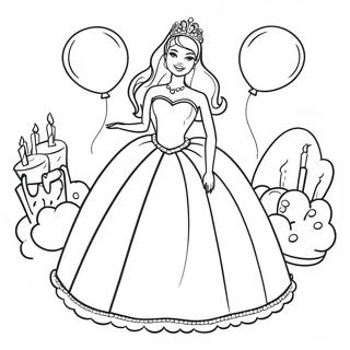 Elegant Barbie Birthday Celebration Coloring Page 32173-25924