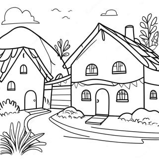 Village Scene Coloring Page 32182-25932