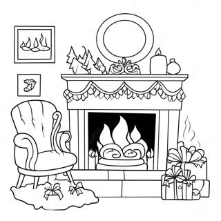 Decorated Christmas Fireplace Coloring Page 32393-26099