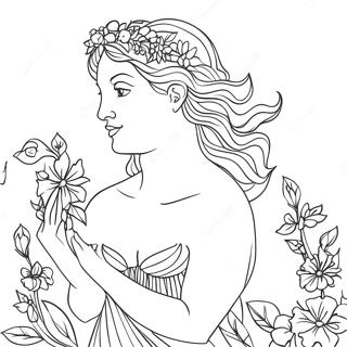 Elegant Aphrodite With Flowers Coloring Page 32473-26159