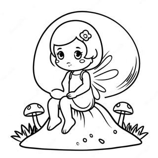 Cute Anime Fairy Sitting On A Mushroom Coloring Page 32563-26231