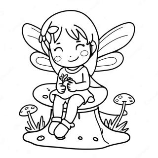 Cute Anime Fairy Sitting On A Mushroom Coloring Page 32563-26232