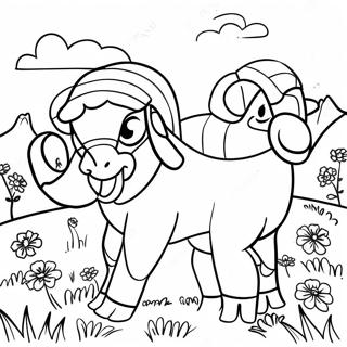 Playful Rams In A Meadow Coloring Page 32953-26541