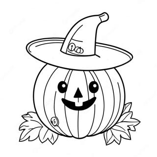 Smiling Pumpkin With A Hat Coloring Page 32-22