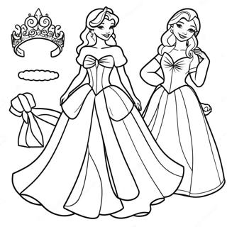 Elegant Disney Princess Paper Doll Coloring Page 33053-26619