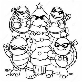 Festive Ninja Turtles Decorating A Tree Coloring Page 33223-26758