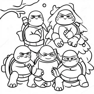 Festive Ninja Turtles Decorating A Tree Coloring Page 33223-26760