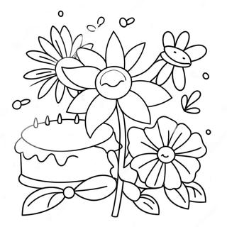 Happy Birthday Flowers Coloring Page 33952-27326