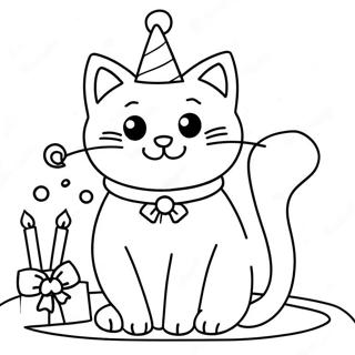 Happy Birthday Cat Coloring Pages