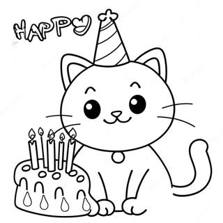 Happy Birthday Cat Coloring Page 34142-27479