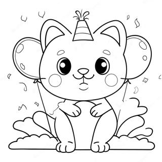 Cute Birthday Cat With Balloons Coloring Page 34143-27485