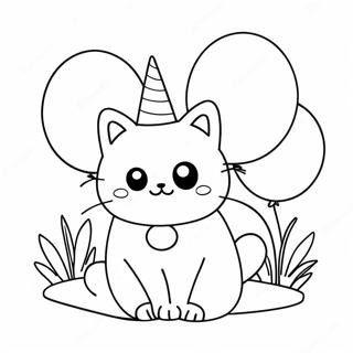 Cute Birthday Cat With Balloons Coloring Page 34143-27487