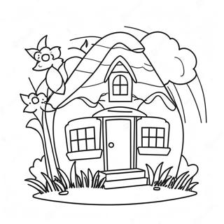 Colorful Rainbow House With Flowers Coloring Page 34393-27677